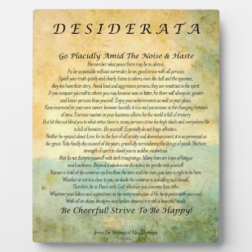 Desiderata Poem on Watercolor Forest Plaque