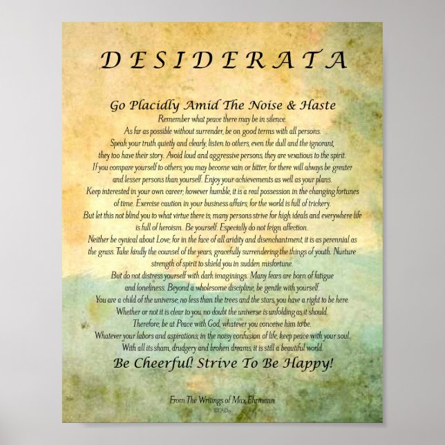 Desiderata Poem on Watercolor Forest Poster (Front)