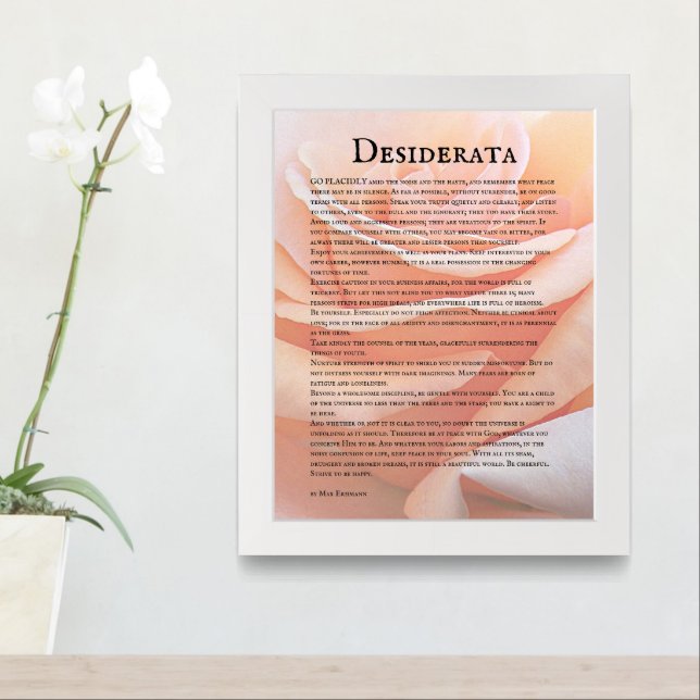 Desiderata Poem Pastel Orange Rose Framed Art (Entryway)