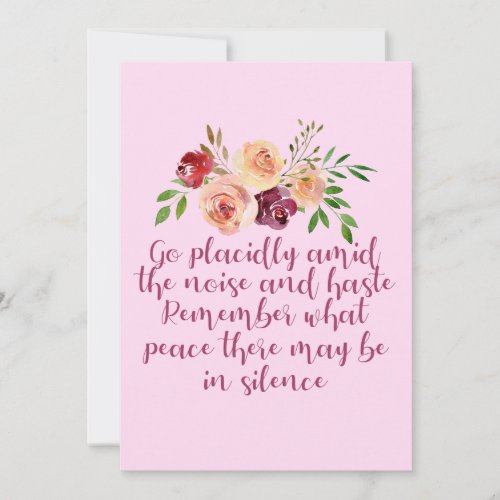 Desiderata Poem Peaceful Quote Pink Card