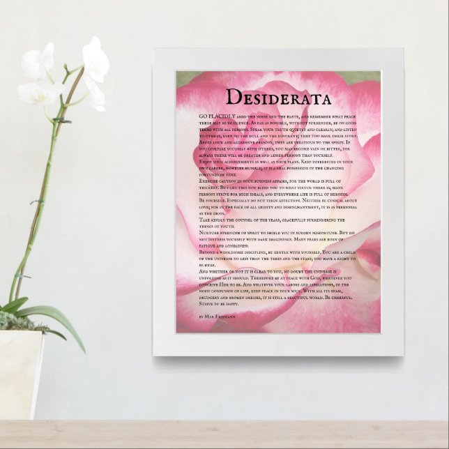 Desiderata Poem Pink and White Rose Framed Art (Entryway)