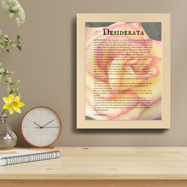 Desiderata Poem Pink and Yellow Rose Framed Art (Table Top)