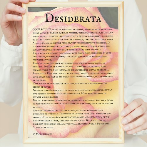 Desiderata Poem Pink and Yellow Rose Poster