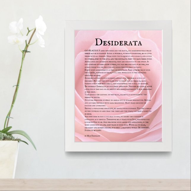 Desiderata Poem Pink Rose Bloom Framed Art (Entryway)