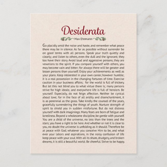 Desiderata Poem Postcard Mini Art (Front)