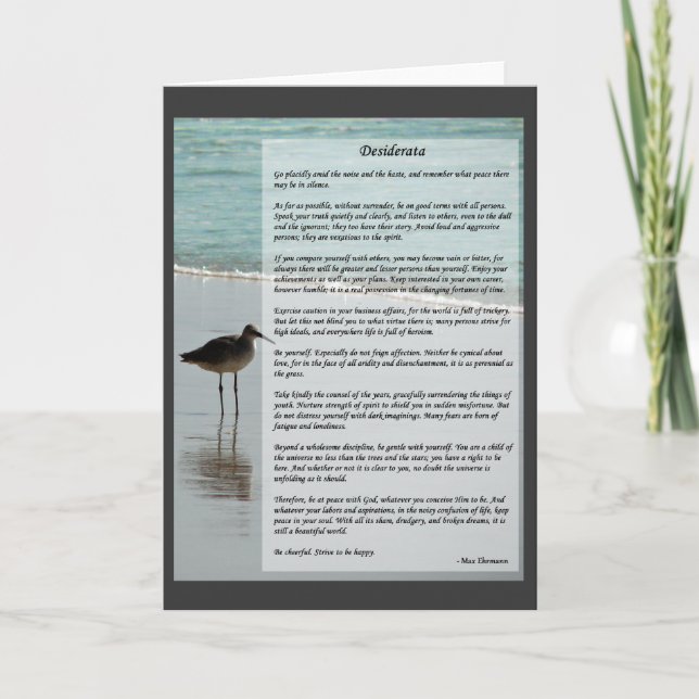 Desiderata Poem - Seagull on the Beach Scene Card (Front)