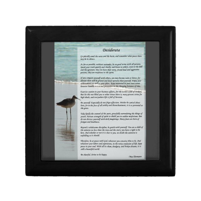 Desiderata Poem - Seagull on the Beach Scene Keepsake Box (Front)