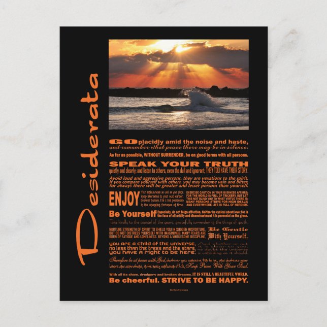 Desiderata Poem Wave Hugging Sunset Postcard (Front)