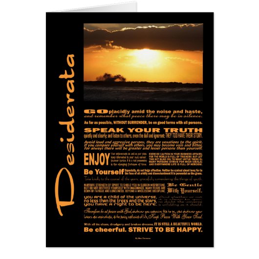Desiderata Poem Waves At Sunset Cards (Front)