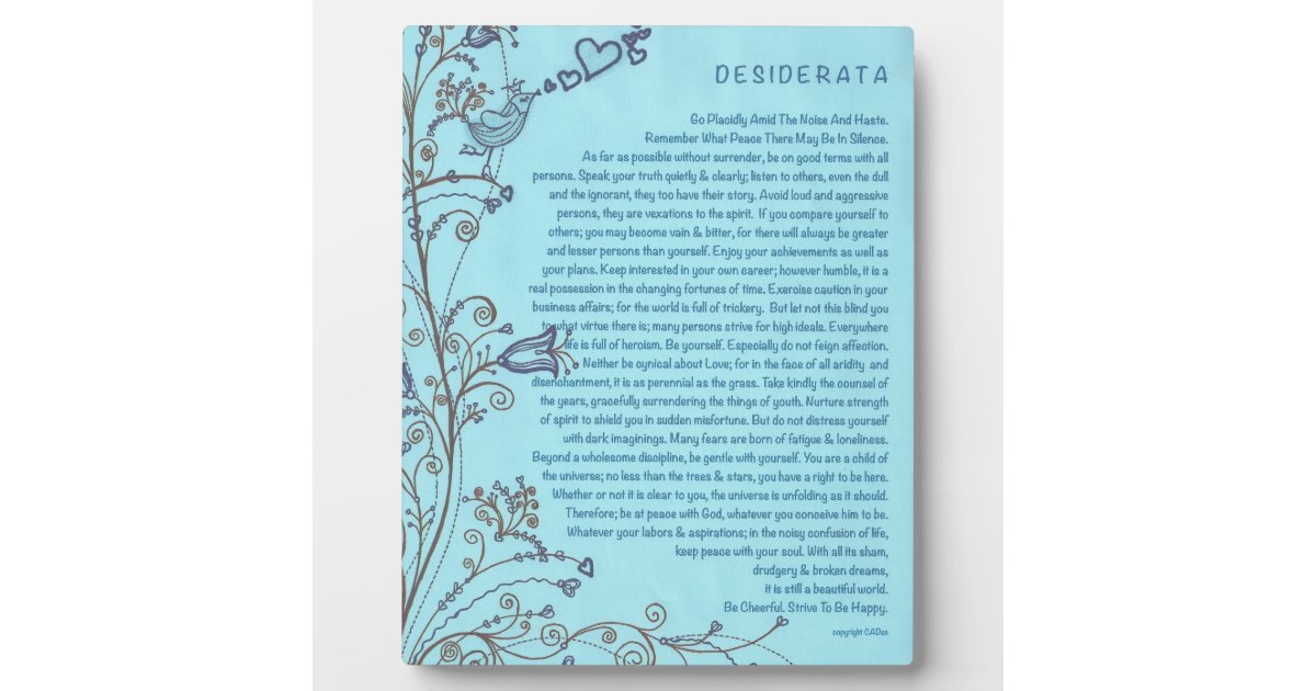 Desiderata Poem with the Bluebird of Happiness Plaque | Zazzle.com
