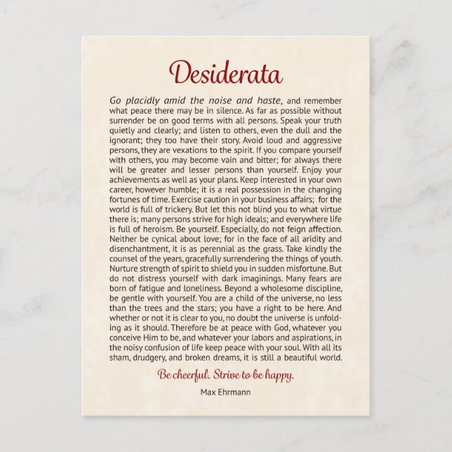 Desiderata Postcard | Desiderata Mini Art (Front)