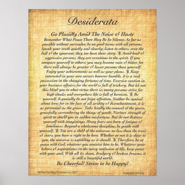 DESIDERATA Poster by Max Ehrmann=16x20 Fossil (Front)