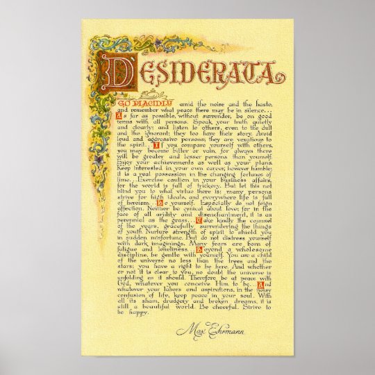 DESIDERATA Poster by Max Ehrmann=Florentine | Zazzle.com