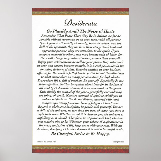 DESIDERATA Poster Max Ehrmann-Formal Trim (Front)