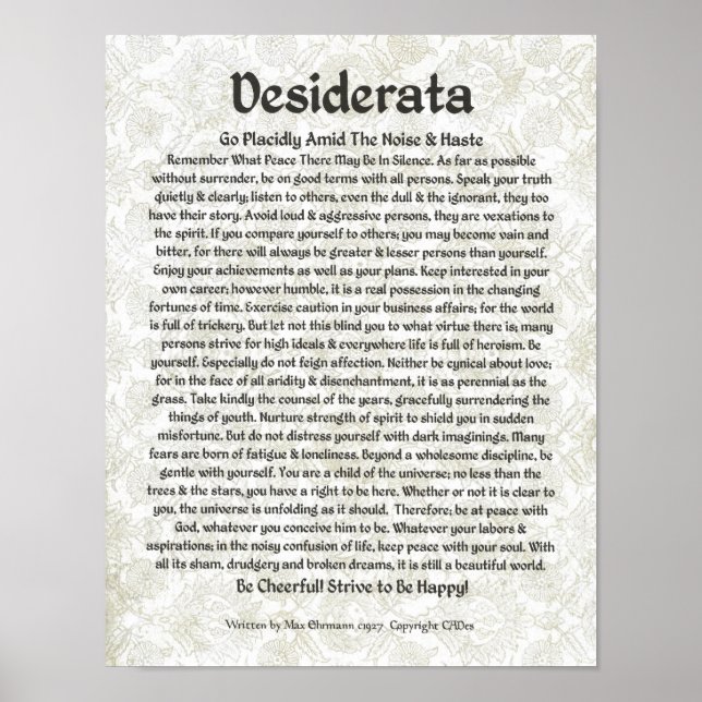 DESIDERATA Poster Max Ehrmann-Medieval Calligraphy (Front)
