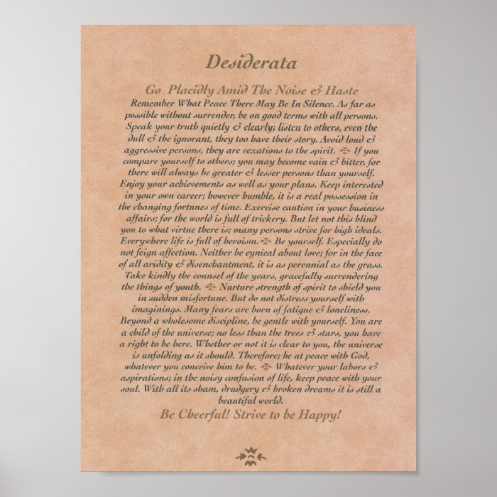 DESIDERATA Poster on Tanned Leather