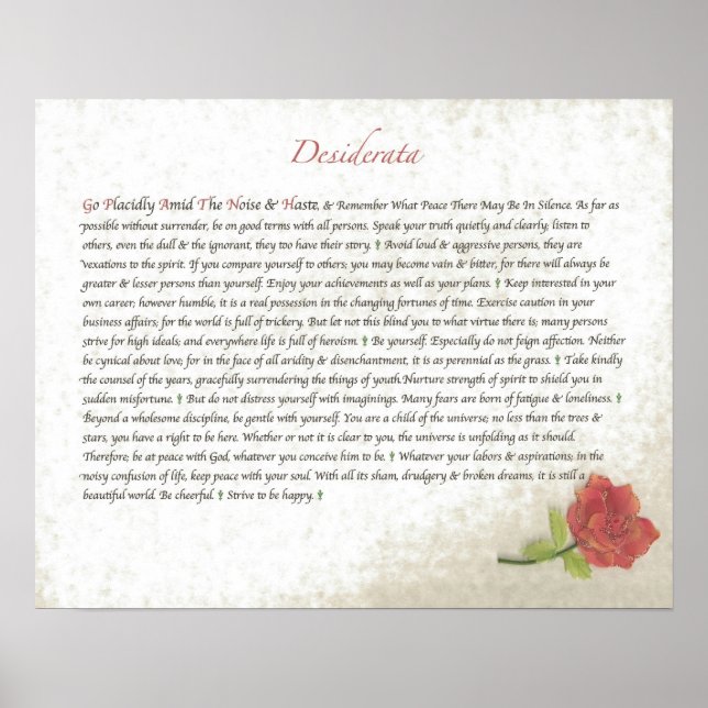 DESIDERATA Red Rose Poster (Front)