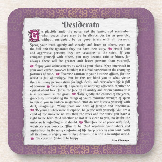 Desiderata - Things desired Beverage Coaster (Front)