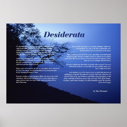 Desiderata Tree by Lake Poster