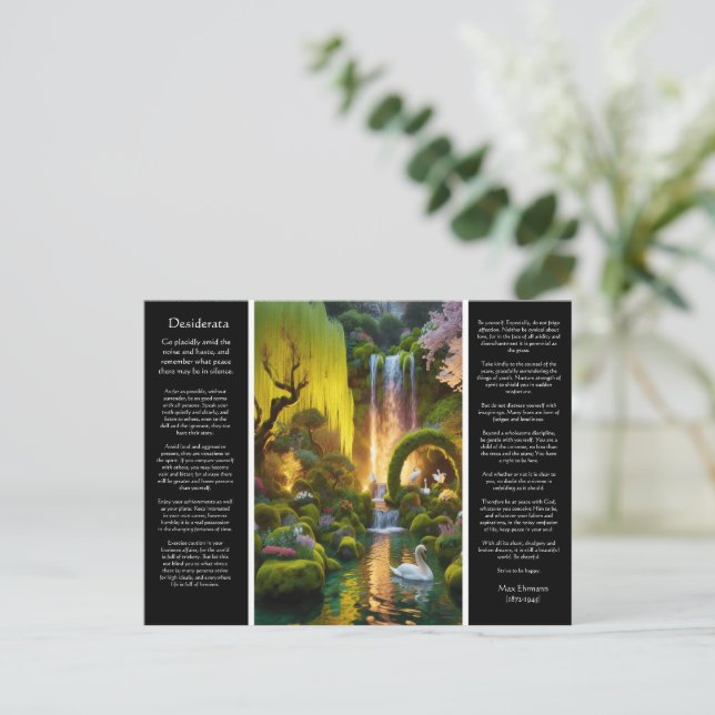 Desiderata Waterfall Garden's Glow Swan's Serenity Postcard (Standing Front)