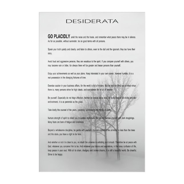 DESIDERATA Winter Trees Acrylic Print (Front)