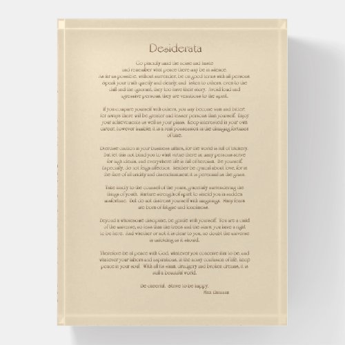 Desiderata with Brown Leather Look Text Paperweight