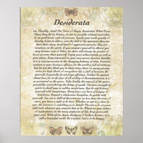 DESIDERATA with Careful Butterflies Poster