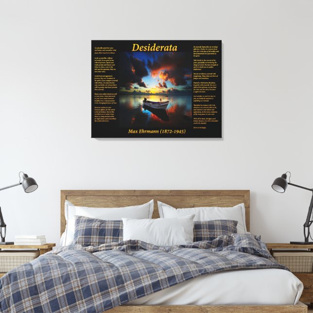 Desiderata with Lone Boat and Ocean Canvas Print (Insitu(Bedroom))