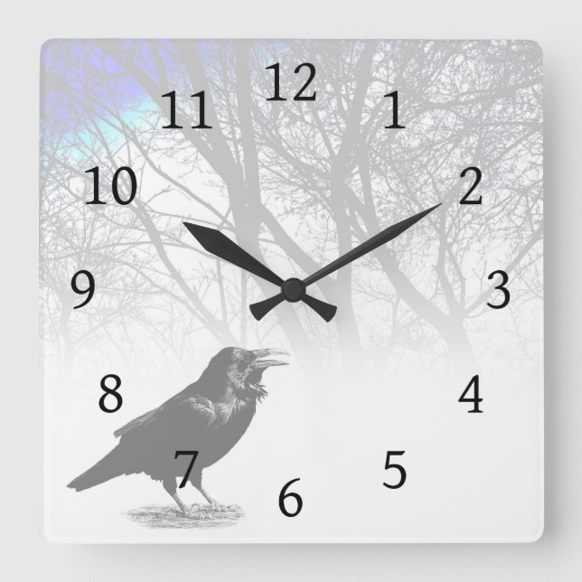 Design 12 Crow Raven Square Wall Clock (Front)