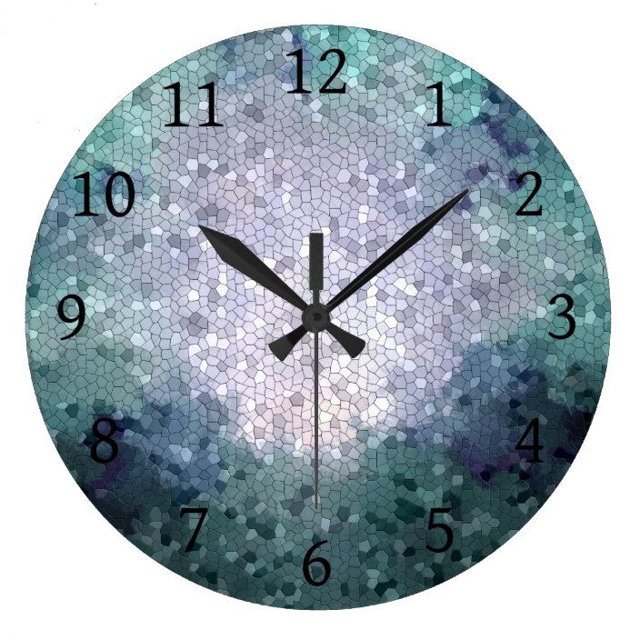 Design 15 Blue Teal Green Aqua Mosaic Digital Art Large Clock | Zazzle.com