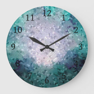 Design 15 Blue Teal Green Aqua Mosaic Digital Art Large Clock