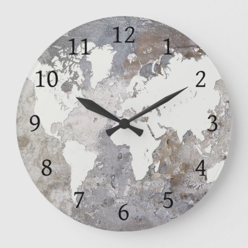 Design 220 Gray World Map Large Clock