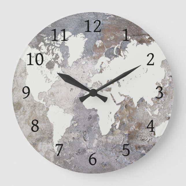 Design 220 Gray World Map Large Clock (Front)