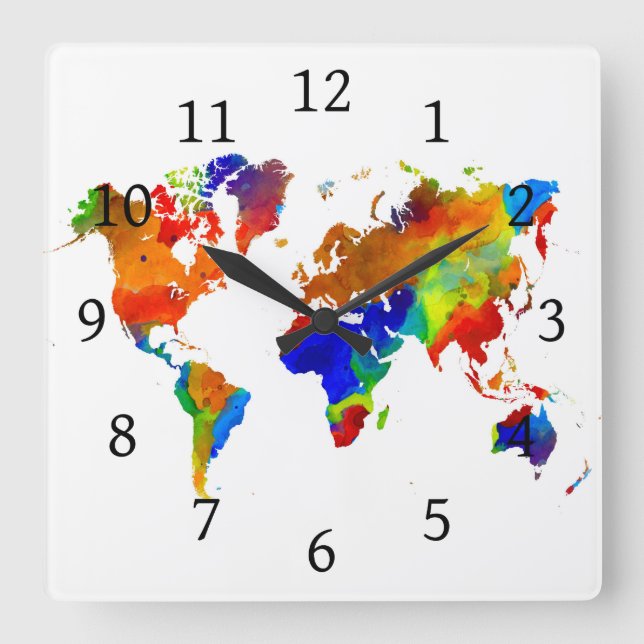 Design 33 World Map Square Wall Clock (Front)