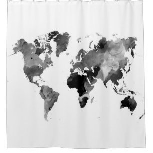 Design 42 World Map Gray Scale Shower Curtain