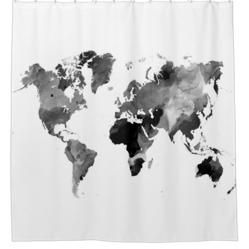 Design 42 World Map Gray Scale Shower Curtain