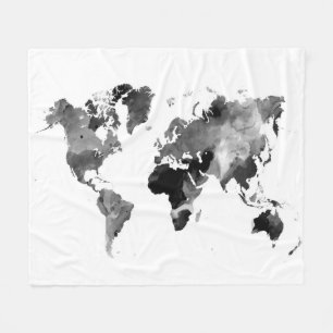 Design 42 World Map Greyscale Fleece Blanket