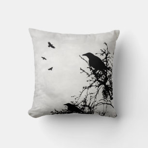 Design 43 Crow Raven Birds Gray Throw Pillow