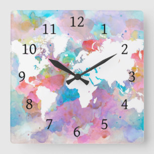 Design 48 World Map Square Wall Clock