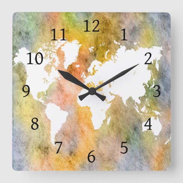 Design 63 world map orange square wall clock (Front)