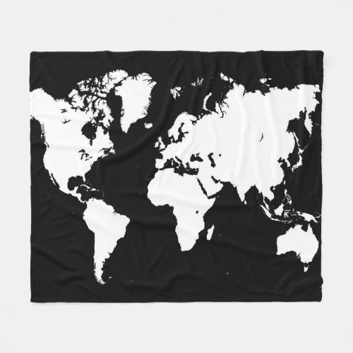 Design 69 black white world map fleece blanket