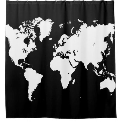 Design 69 Black White World Map Shower Curtain