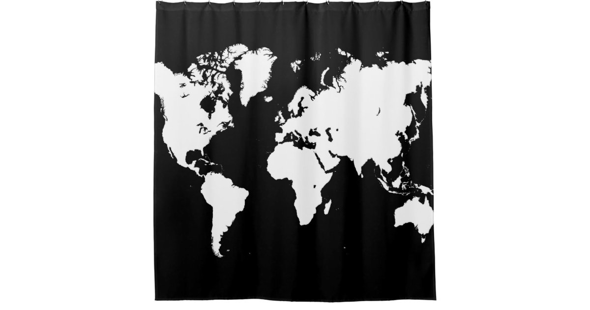 Design 69 Black White World Map Shower Curtain | Zazzle