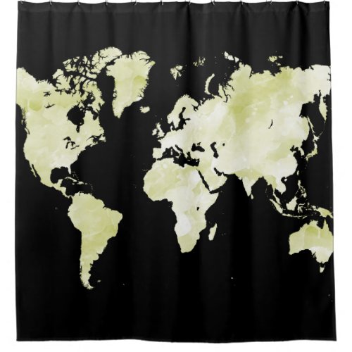 Design 73 black green world map shower curtain
