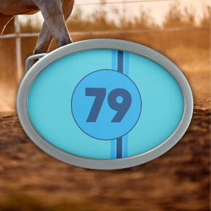 Design 79 in blue on turquoise with stripe belt buckle