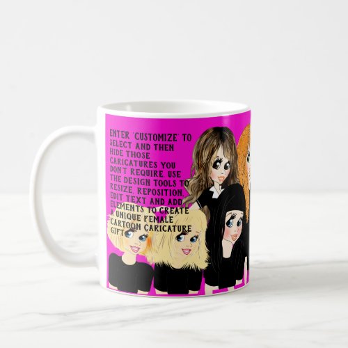 Design a Female Cartoon Caricature Gift with Text Coffee Mug