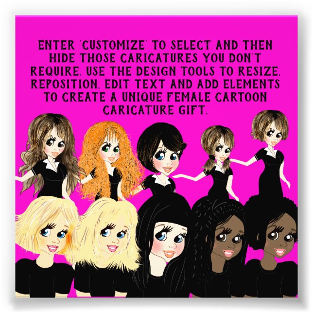 Design a Female Cartoon Caricature Gift with Text Photo Print (Front)