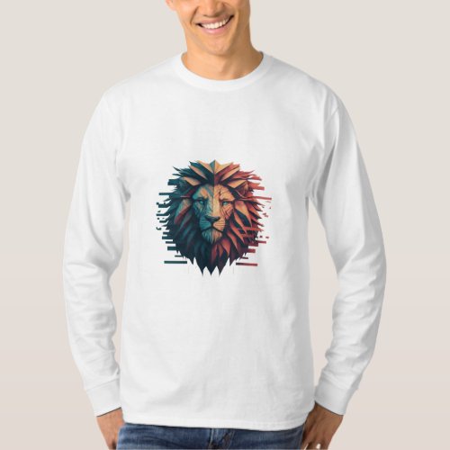 Design a geometric lion t_shirt with a glitch art 