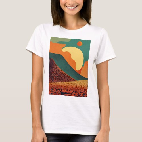 Design a serene scene of a lake with a rowboat  T_Shirt