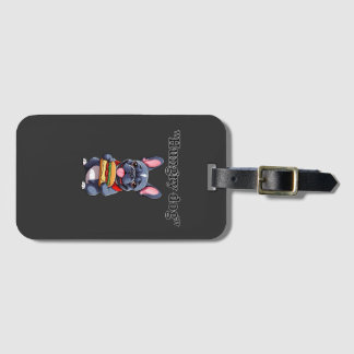 Design a shirt featuring a dog eating sausages. luggage tag